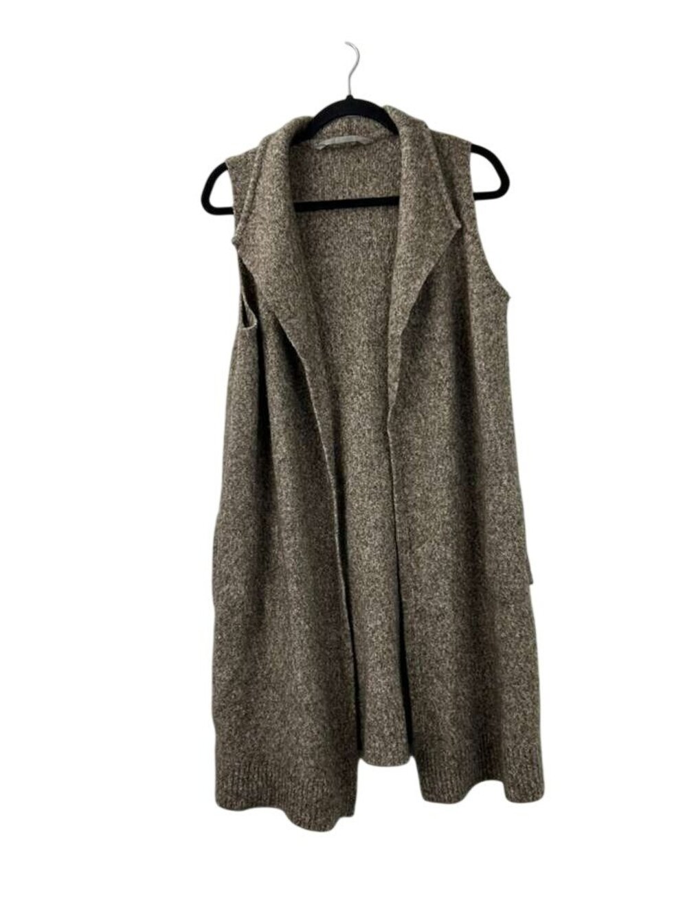 Athleta Women's Size S/M Sleeveless Merino Wool Blend Brown Cardigan Ribbed Hem - Picture 7 of 14